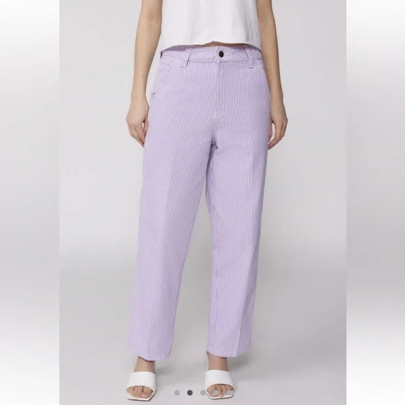 Dickies Lavender Striped Cropped Carpenter Pants Size 27 - Picture 2 of 4